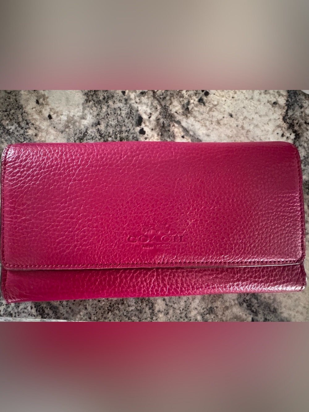 Coach Pebbled Leather Continental Wallet in Bright Pink